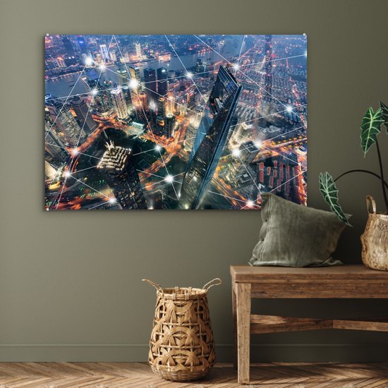 MuchoWow® Peinture sur verre 90x60 cm - Peinture sur verre acrylique - Réseau urbain - Photo sur verre - Peintures