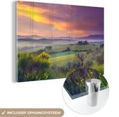 MuchoWow® Glasschilderij 60x40 cm - Schilderij acrylglas - Landschap - Lucht - Mist - Toscane - Foto op glas - Schilderijen