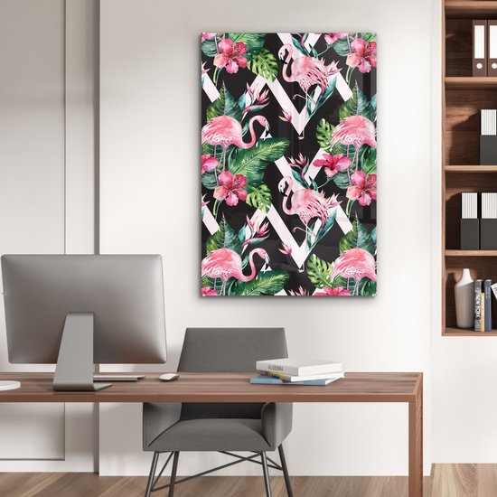 MuchoWow® Peinture sur verre 80x120 cm - Peinture sur verre acrylique - Motifs - Fleurs - Flamingo - Photo sur verre - Peintures