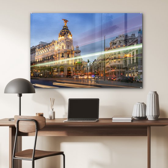 Peinture sur verre - Gran Vía à Madrid au crépuscule - 120x80 cm - Peintures sur Verre Peintures - Photo sur Glas