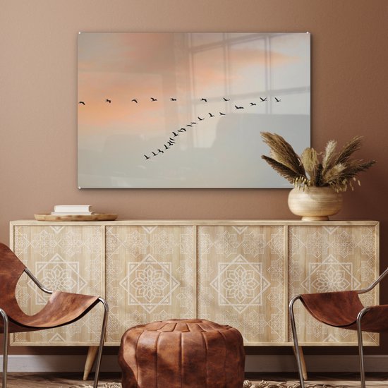 Peinture sur verre MuchoWow® - Troupeau de grues - 120x80 cm - Peintures sur verre acrylique - Photo sur Glas