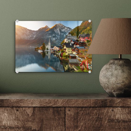 Peinture sur verre - Ville au bord d'un lac en Autriche - 30x20 cm - Peintures acryliques - Photo sur Glas