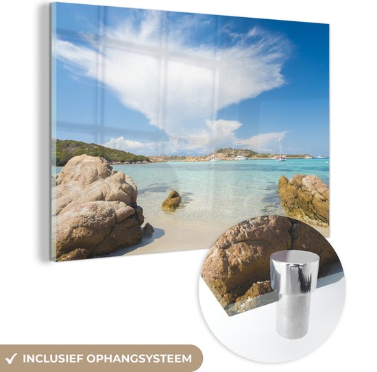 MuchoWow® Glasschilderij 60x40 cm - Schilderij acrylglas - Strand in Sardinië - Foto op glas - Schilderijen