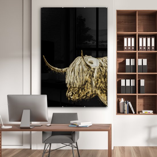 Peintures sur verre - Scottish Highlander - Zwart - Or - 100x150 cm - Peintures Plexiglas