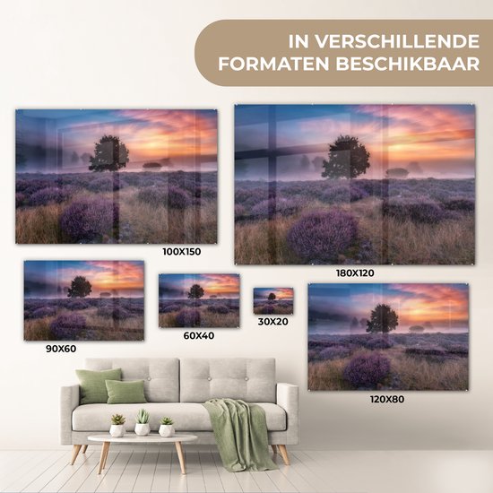 MuchoWow® Peinture sur verre - Fleurs - Lavande - Ciel - 60x40 cm - Peintures sur verre acrylique - Photo sur Glas