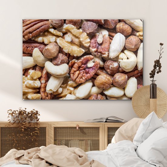 MuchoWow® Peinture sur verre 120x80 cm - Peinture sur verre acrylique - Collection de mélanges de noix dans différents tons marron - Photo sur verre - Peintures