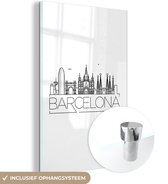 MuchoWow® Glasschilderij 100x150 cm - Schilderij acrylglas - Skyline "Barcelona" op een witte achtergrond - Foto op glas - Schilderijen