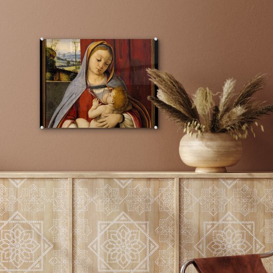 MuchoWow® Peinture sur verre 40x30 cm - Peinture sur verre - Vierge à l'enfant - Leonardo de Vinci - Photo sur verre acrylique - Peintures
