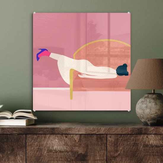 MuchoWow® Peinture sur verre 50x50 cm - Peinture sur verre acrylique - Vintage - Femmes - Pastel - Photo sur verre - Peintures