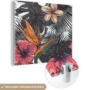 Peinture sur verre - Fleurs - Feuilles - Zwart - Wit - 90x90 cm - Peintures Plexiglas