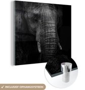 MuchoWow® Glasschilderij 50x50 cm - Schilderij acrylglas - Olifant - Dier - Zwart - Foto op glas - Schilderijen