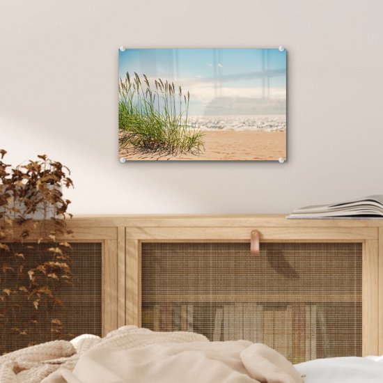 Peinture sur verre MuchoWow® - Brins d'herbe dans les dunes - 30x20 cm - Peintures sur verre acrylique - Photo sur Glas