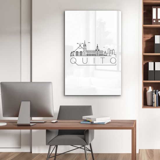 MuchoWow® Peinture sur verre 80x120 cm - Peinture sur verre acrylique - Vue sur la ville "Quito" sur fond blanc - Photo sur verre - Peintures