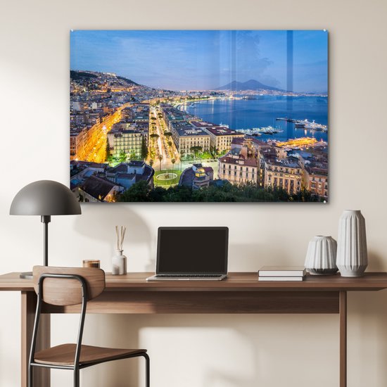 MuchoWow® Peinture sur verre 120x80 cm - Peinture sur verre acrylique - Naples la nuit - Photo sur verre - Peintures