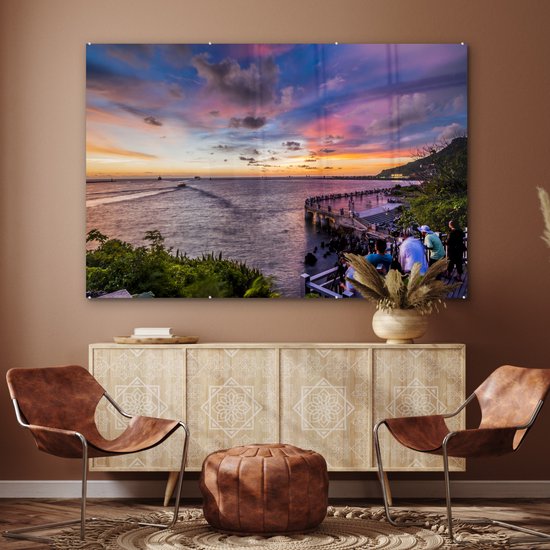 MuchoWow® Peinture sur verre 180x120 cm - Peinture sur verre acrylique - Coucher de soleil à Kaohsiong - Photo sur verre - Peintures
