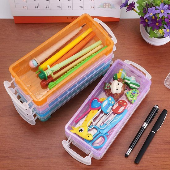 Boîtes à crayons translucides empilables de 6 couleurs - Support de boîte de  rangement