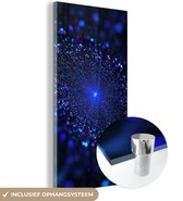 MuchoWow® Glasschilderij 60x120 cm - Schilderij acrylglas - Blauwe gloed van een bloem - Foto op glas - Schilderijen