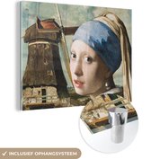 MuchoWow® Peinture sur verre 120x90 cm - Peinture sur verre acrylique - Fille avec une boucle d'oreille en perle - Moulin à vent - Vermeer - Photo sur verre - Peintures
