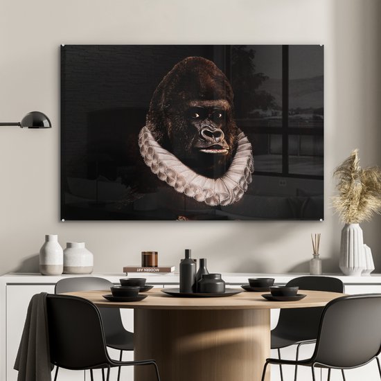 ® Glasschilderij 90x60 cm - Schilderij acrylglas - Schilderij - Gorilla - Oude meesters - Foto op glas - Muurdecoratie woonkamer - Wanddecoratie slaapkamer - Schilderijen