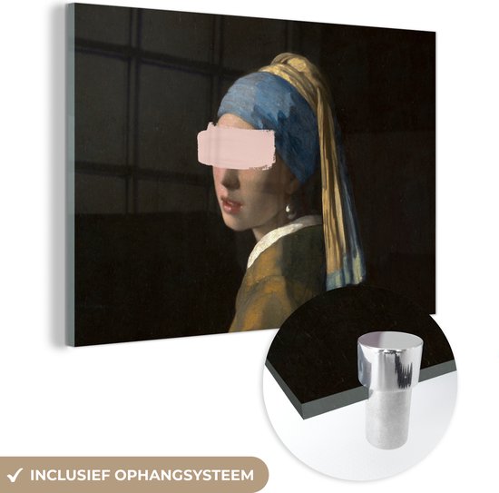 MuchoWow® Glasschilderij 120x80 cm - Schilderij acrylglas - Meisje met de parel - Vermeer - Verf - Foto op glas - Schilderijen