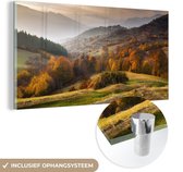 MuchoWow® Glasschilderij 80x40 cm - Schilderij acrylglas - Landschap - Herfst - Bomen - Foto op glas - Schilderijen