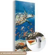 MuchoWow® Glasschilderij 60x120 cm - Schilderij acrylglas - Koraalrif met schildpad - Foto op glas - Schilderijen