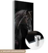 MuchoWow® Glasschilderij 40x80 cm - Schilderij acrylglas - Paard - Dier - Zwart - Foto op glas - Schilderijen
