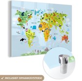Peinture sur Verre - Carte du Wereldkaart - Enfants - Animaux - Nature - 180x120 cm - Peintures sur Verre Peintures - Photo sur Glas