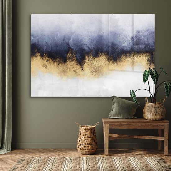 MuchoWow® Peinture sur verre 180x120 cm - Peinture sur verre acrylique - Abstrait - Or - Luxe - Photo sur verre - Peintures