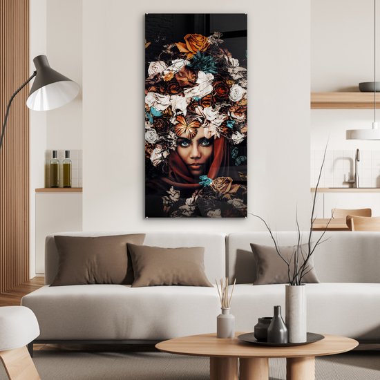 Peinture sur Verre - Fleurs - Papillon - Femmes - Foulard - 60x120 cm - Peintures sur Verre Peintures - Photo sur Glas