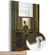 MuchoWow® Peinture sur Verre - Femme à la Fenêtre - Peinture de Caspar David Friedrich - 90x120 cm - Peintures sur Verre Acrylique - Photo sur Glas