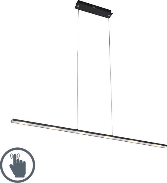 QAZQA platina – Design LED Dimbare Hanglamp met Dimmer voor boven de eettafel | in eetkamer – 1 lichts – L 1200 mm – Zwart – Woonkamer