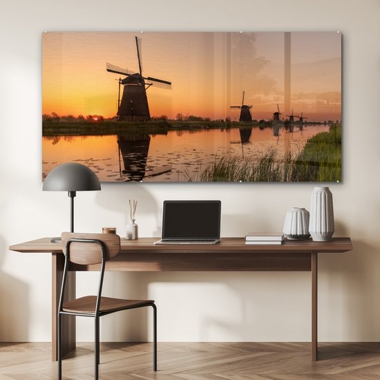 MuchoWow® Peinture sur Verre - Moulin à Vent - Horizon - Holland - 160x80 cm - Peintures sur Verre Acrylique - Photo sur Glas