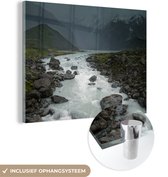 MuchoWow® Glasschilderij 160x120 cm - Schilderij acrylglas - Waterstromen in het Nationaal park Aoraki/Mount Cook in Oceanië - Foto op glas - Schilderijen
