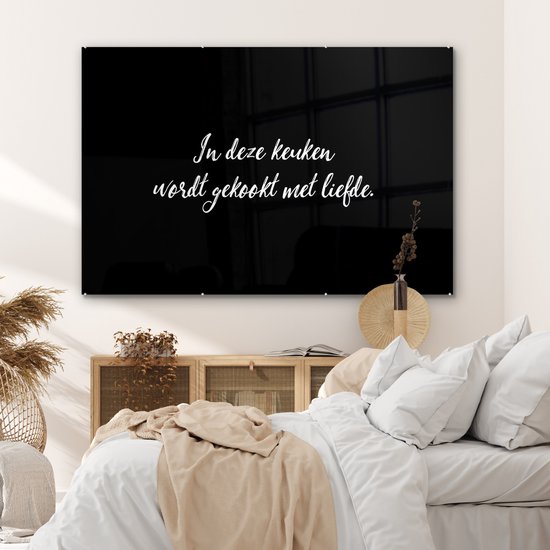 MuchoWow® Peinture sur verre - Dans cette cuisine, ils cuisinent avec amour - Cuisine - Dictons - Citations - Amour - 180x120 cm - Peintures sur verre acrylique - Photo sur Glas