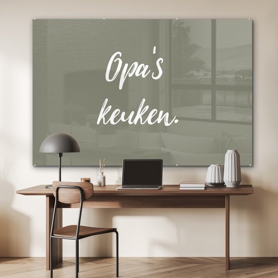 MuchoWow® Glasschilderij 150x100 cm - Schilderij acrylglas - Quotes - Spreuken - Opa's keuken - Opa - Keuken - Foto op glas - Schilderijen