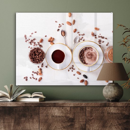 MuchoWow® Peinture sur verre 80x60 cm - Peinture sur verre acrylique - Café - Grains de café - Chocolat - Photo sur verre - Peintures