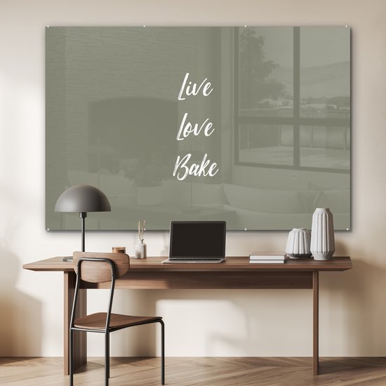 MuchoWow® Peinture sur verre 150x100 cm - Peinture sur verre acrylique - Live love bake - Citations - Dictons - Cuisson - Photo sur verre - Peintures