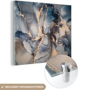 Glasschilderij abstract - Marmer - Goud - Marmerlook - Schilderijen woonkamer - Foto op glas - Glasplaat - Kamer decoratie - 50x50 cm - Wanddecoratie - Muurdecoratie - Slaapkamer - Schilderij glas