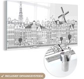 MuchoWow® Glasschilderij 120x60 cm - Schilderij acrylglas - Skyline - Amsterdam - Zwart - Wit - Foto op glas - Schilderijen