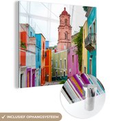MuchoWow® Glasschilderij 90x90 cm - Schilderij acrylglas - Mexico - Huis - Kleur - Foto op glas - Schilderijen