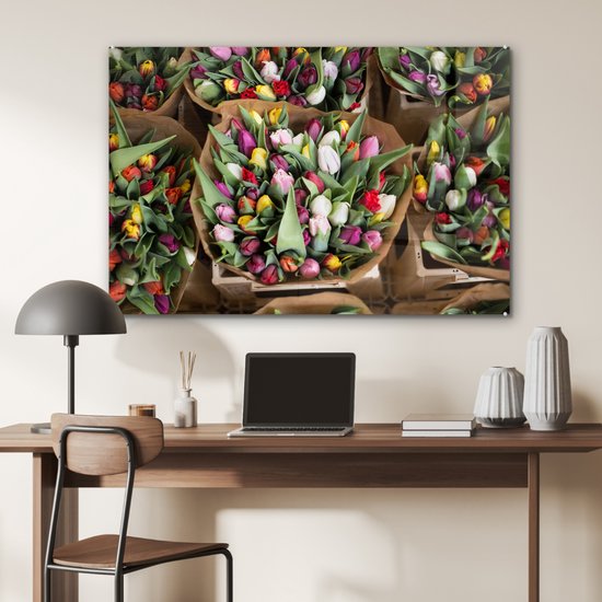 Peinture sur verre - Fleurs - Tulipes - Bouquet - 120x80 cm - Peintures Plexiglas