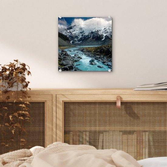 MuchoWow® Peinture sur verre 20x20 cm - Peinture sur verre acrylique - Nouvelle-Zélande - Rivière - Berg - Photo sur verre - Peintures