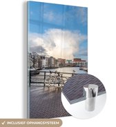 MuchoWow® Peinture sur verre 100x150 cm - Peinture sur verre acrylique - Amsterdam - Vélo - Nuages ​​- Photo sur verre - Peintures
