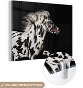 MuchoWow® Glasschilderij 80x60 cm - Schilderij acrylglas - Paard - Stippen - Zwart - Foto op glas - Schilderijen