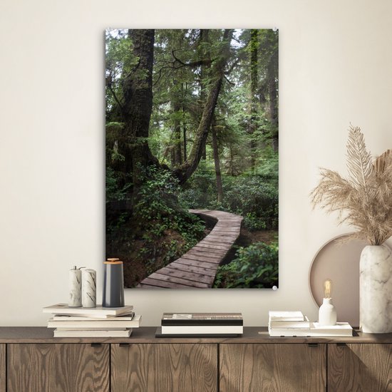 Pont en bois dans les forêts moussues de la forêt tropicale au Costa Rica Plexiglas 40x60 cm - Tirage photo sur Glas (décoration murale en plexiglas)