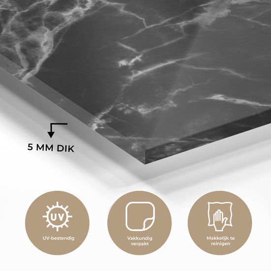 Peinture sur Verre - Marbre - Zwart - Wit - Chic - 90x90 cm - Peintures sur Verre Peintures - Photo sur Glas