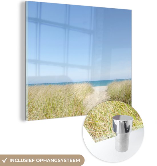 MuchoWow® Glasschilderij 90x90 cm - Schilderij acrylglas - Pad - Duin - Zee - Foto op glas - Schilderijen