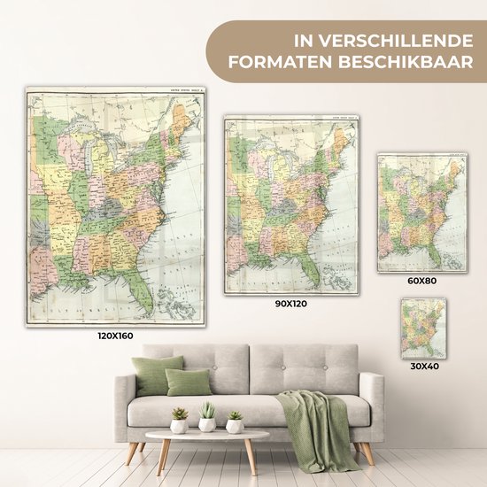 ® Glasschilderij 30x40 cm - Schilderij acrylglas - Antieke kaart van de Verenigde Staten - Foto op glas - Muurdecoratie woonkamer - Wanddecoratie slaapkamer - Schilderijen