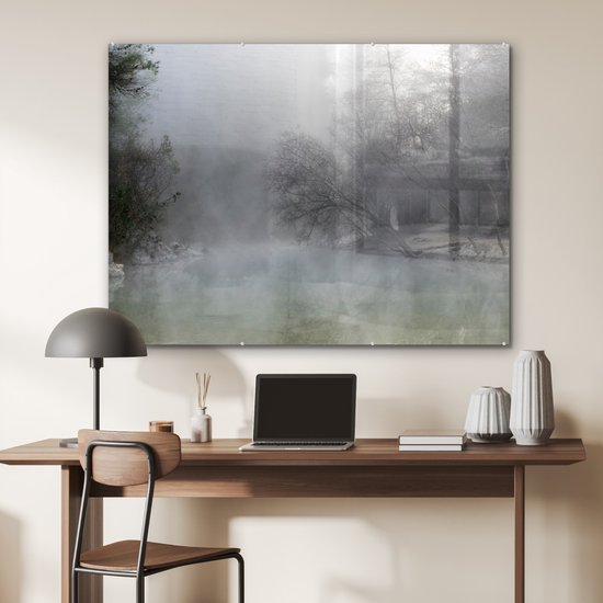 MuchoWow® Peinture sur verre 120x90 cm - Peinture acrylique sur verre - Brume - Forêt - Espagne - Photo sur verre - Peintures